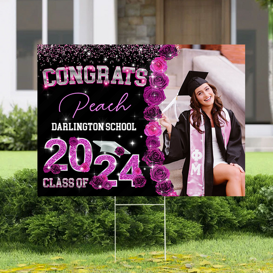 Rose Background Class Of 2025 Graduate, Graduation Gift - Personalized Graduation Lawn Sign With Stake