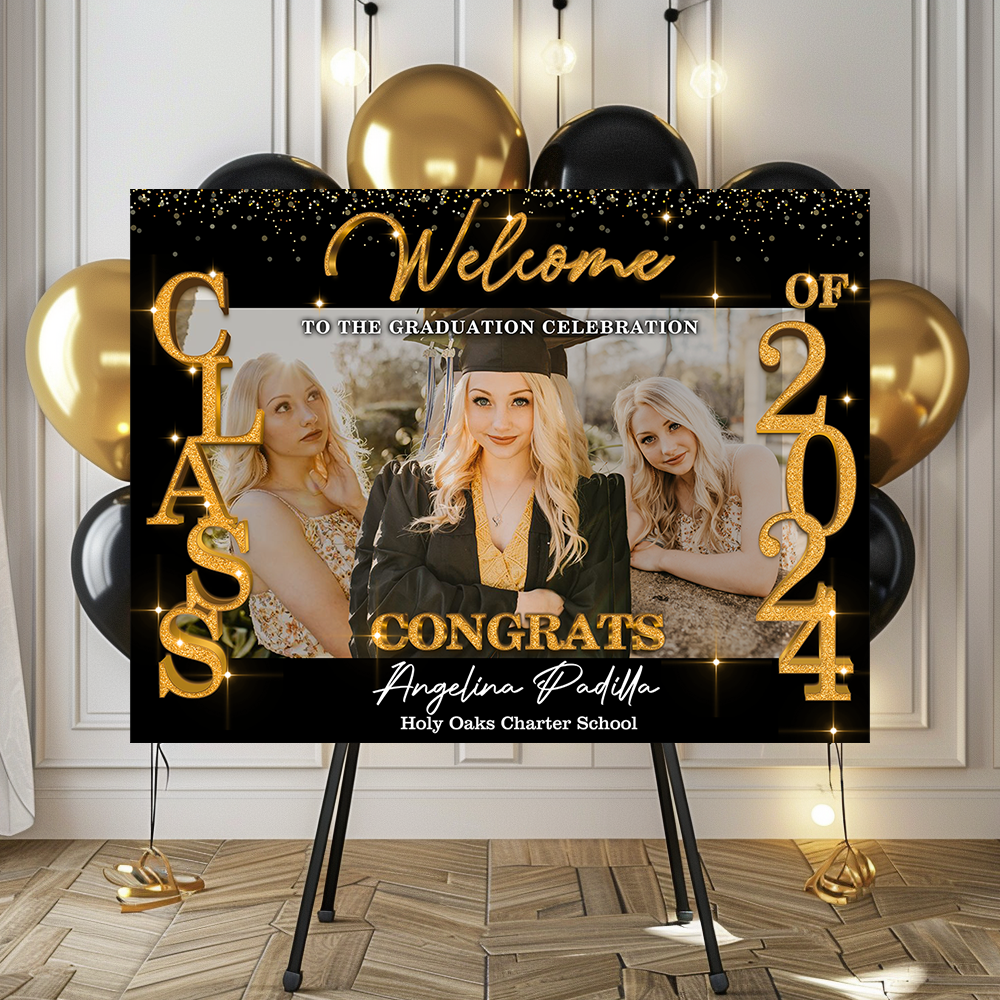 Glitter Style Congrats Graduation Class Of 2025 - Graduation Party Welcome Sign - Custom Photo Grad Party Sign - Canvas Personalized Graduation Decoration