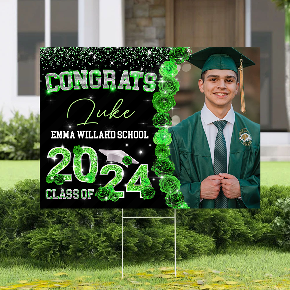 Rose Background Class Of 2025 Graduate, Graduation Gift - Personalized Graduation Lawn Sign With Stake