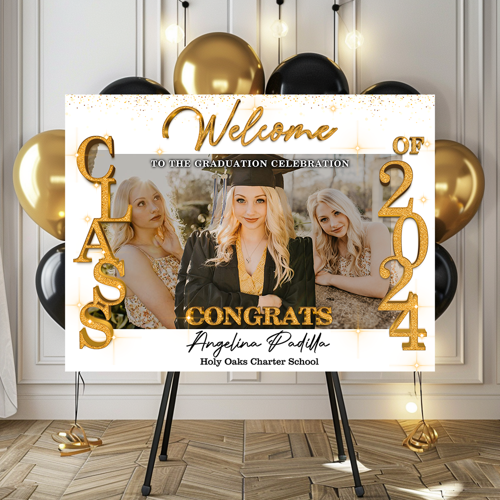 Glitter Style Congrats Graduation Class Of 2025 - Graduation Party Welcome Sign - Custom Photo Grad Party Sign - Canvas Personalized Graduation Decoration