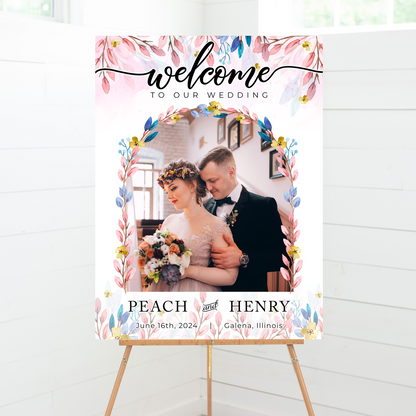 Flower Wedding Welcome Sign - Modern Wedding Signs, Large Wedding Sign - Welcome Wedding Sign