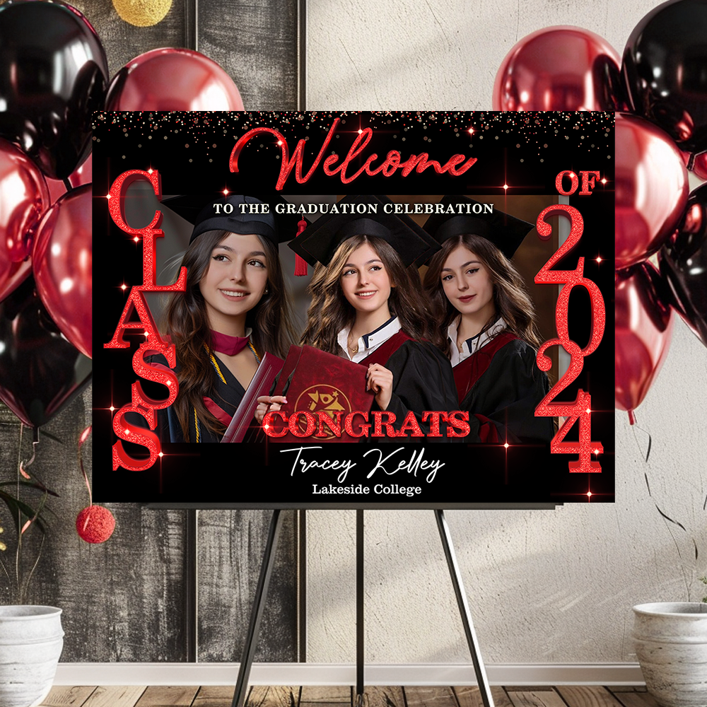 Glitter Style Congrats Graduation Class Of 2025 - Graduation Party Welcome Sign - Custom Photo Grad Party Sign - Canvas Personalized Graduation Decoration