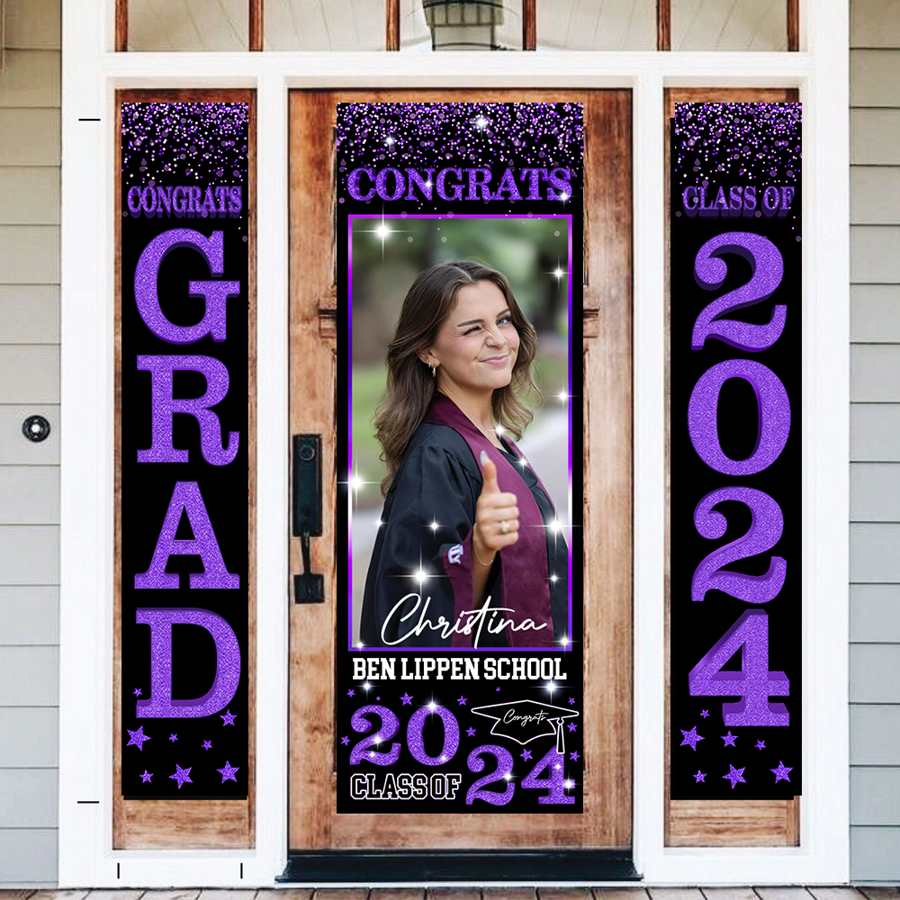 Front Door Banner 2025 With Pictures Class of 2025 - High School or College University for Graduation Door Banner for Front Door or Porch