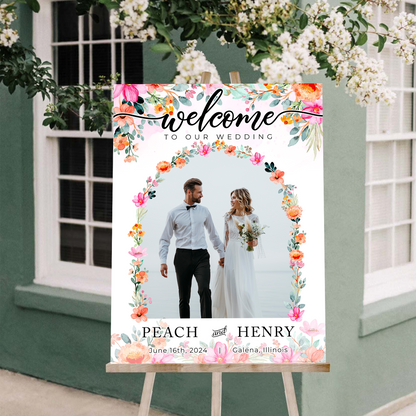 Flower Wedding Welcome Sign - Modern Wedding Signs, Large Wedding Sign - Welcome Wedding Sign