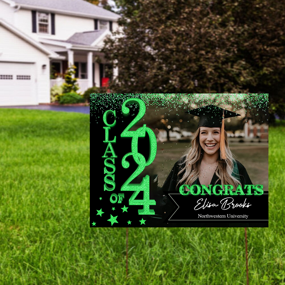 School Name Gold Class Of 2025, Graduation Gift - Personalized Graduation Lawn Sign With Stake