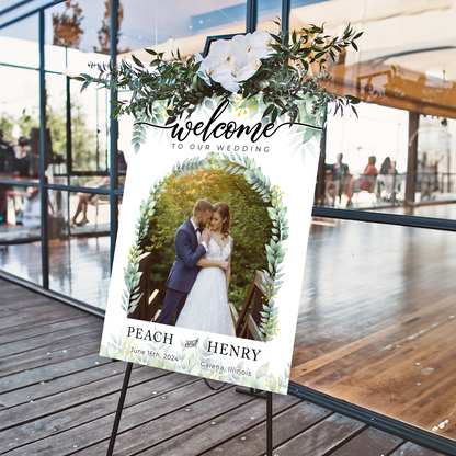 Flower Wedding Welcome Sign - Modern Wedding Signs, Large Wedding Sign - Welcome Wedding Sign