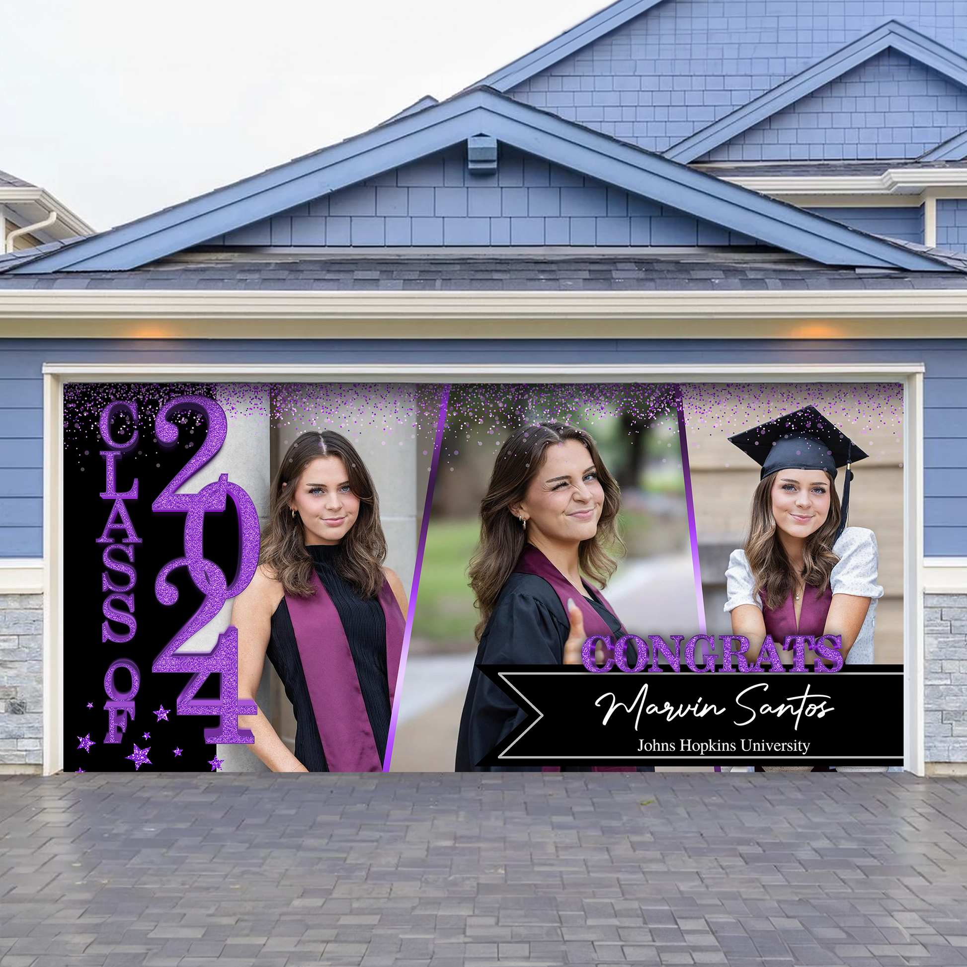 GIitter Styles 2025 Congratulations Class Of 2025 Ver 2 - Graduation Garage Door Decorations, Single Garage, Garage Door Banner Covers - Garage Door Banner Decorations