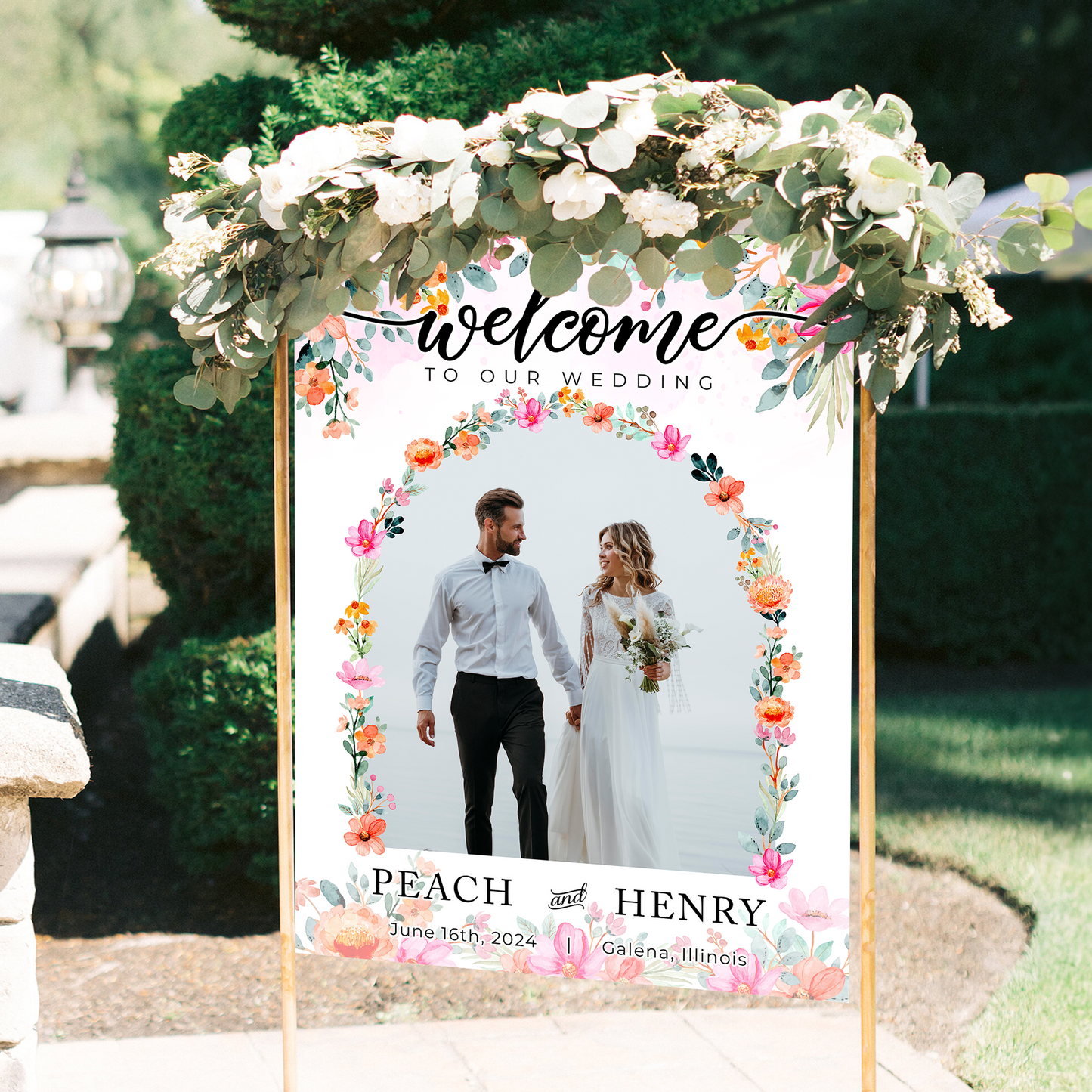 Flower Wedding Welcome Sign - Modern Wedding Signs, Large Wedding Sign - Welcome Wedding Sign