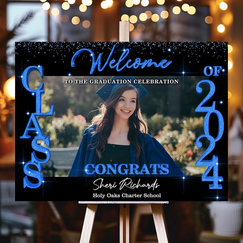 Glitter Style Congrats Graduation Class Of 2025 - Graduation Party Welcome Sign - Custom Photo Grad Party Sign - Canvas Personalized Graduation Decoration